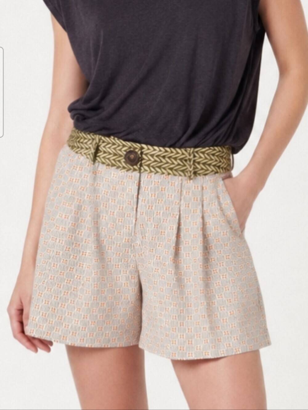 Anthropologie Corey Lynn Calter Silk Cotton Blend Geometric Print Shorts Size 4
